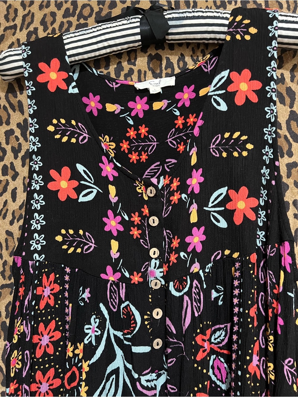 Sleeveless Black Floral Button-Front Romper